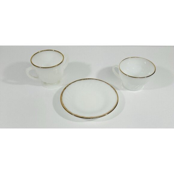 Anchor Hocking Fire King Oven Ware Fluted Swirl Milk Glass Gold Trim Set Vintage - Picture 6 of 16